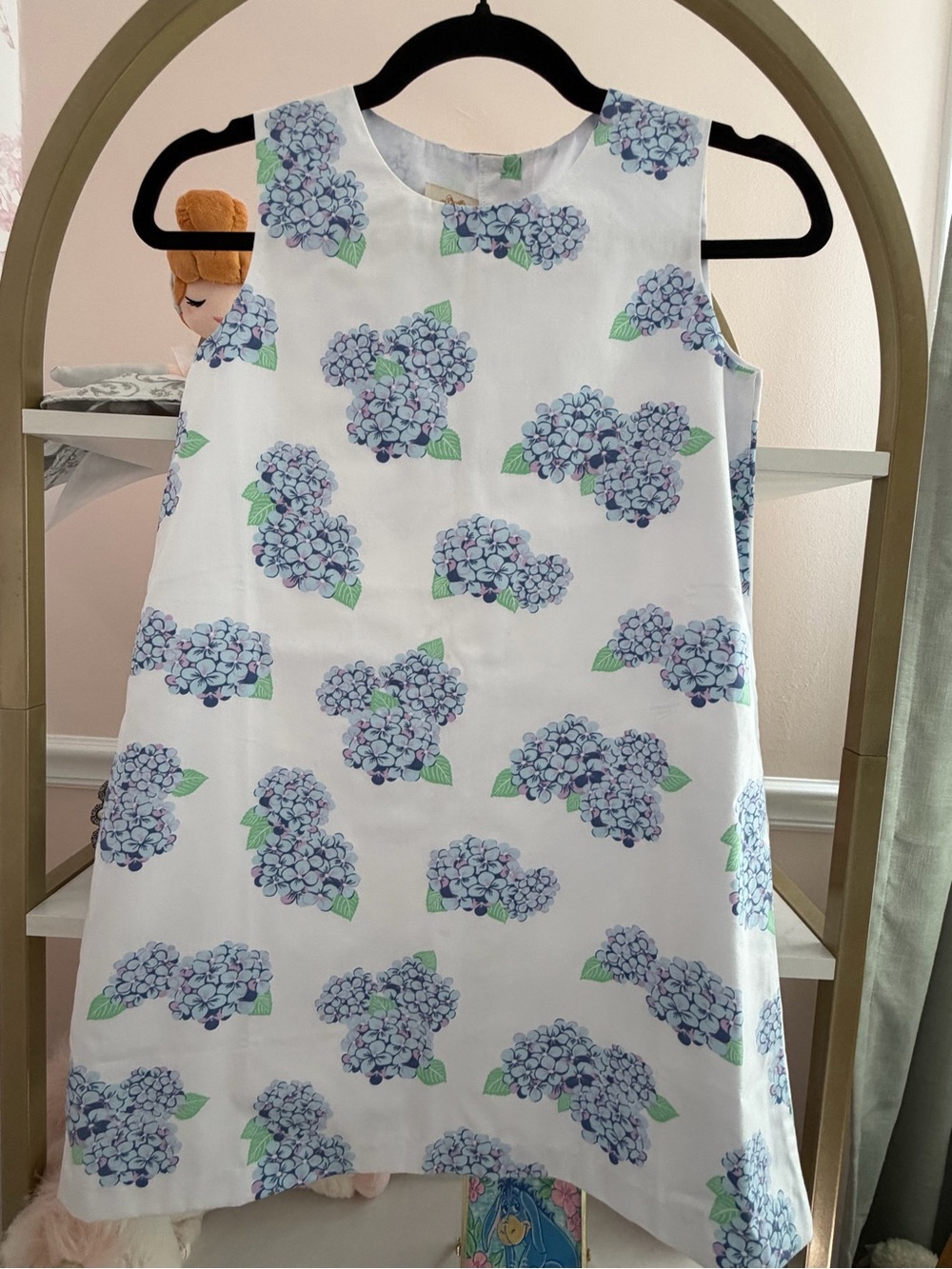 The Beaufort Bonnet Company White Dress with Blue Hydrangea Print